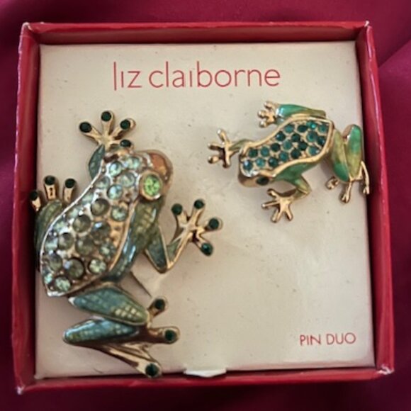Vintage Liz Claiborne Frog Pin Set with Rhinestones - Picture 1 of 1